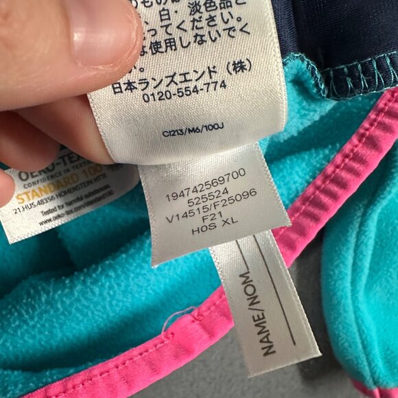 Lands End Girls XL 14-16 Fleece Pullover Colorblock Snap Neck Turquoise Pink Nav - Picture 8 of 10